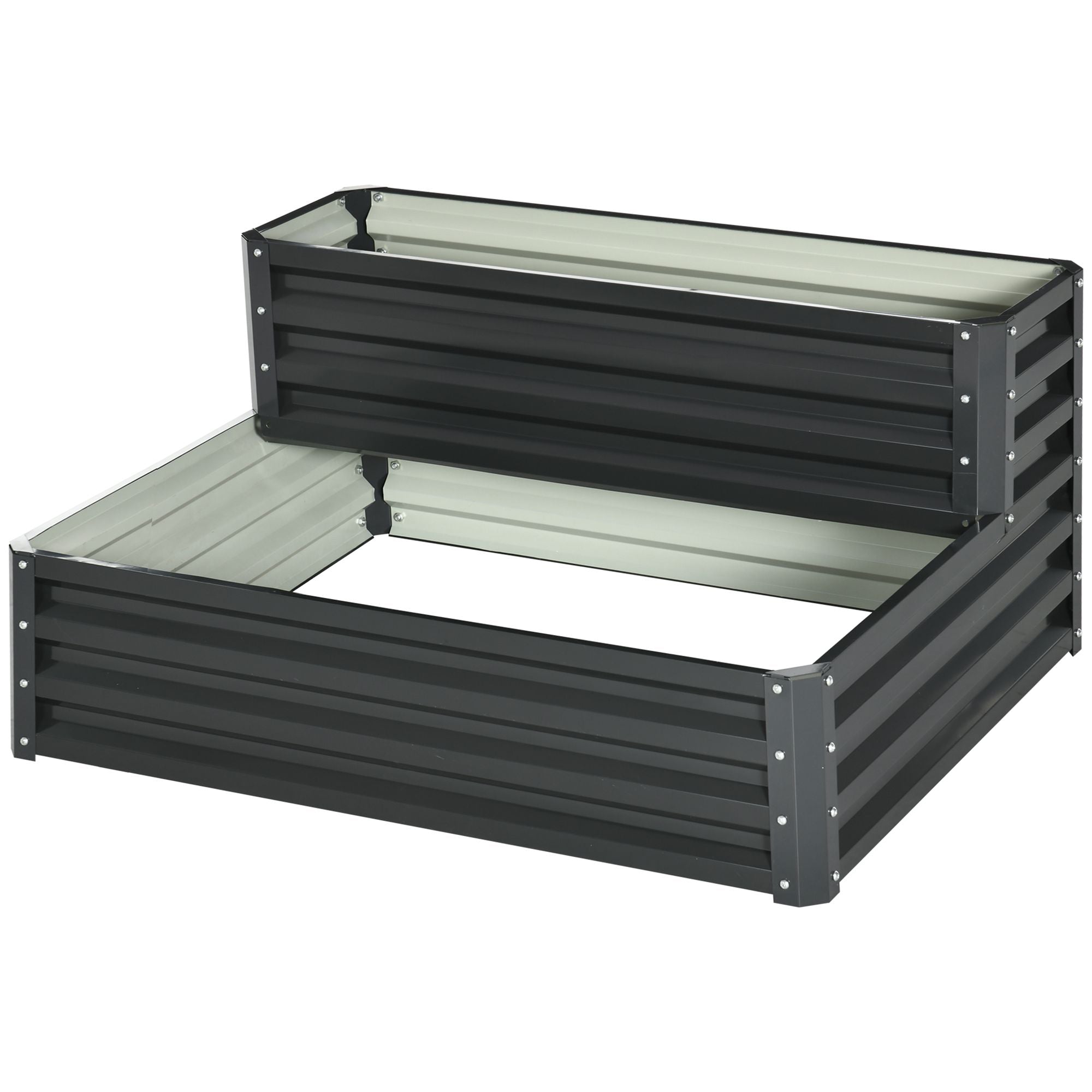 Outsunny Carré Potager Jardin 3 Étages Acier Lit Surélevé Fond Ouvert 158x109x82cm Gris - Jardinière Modulable