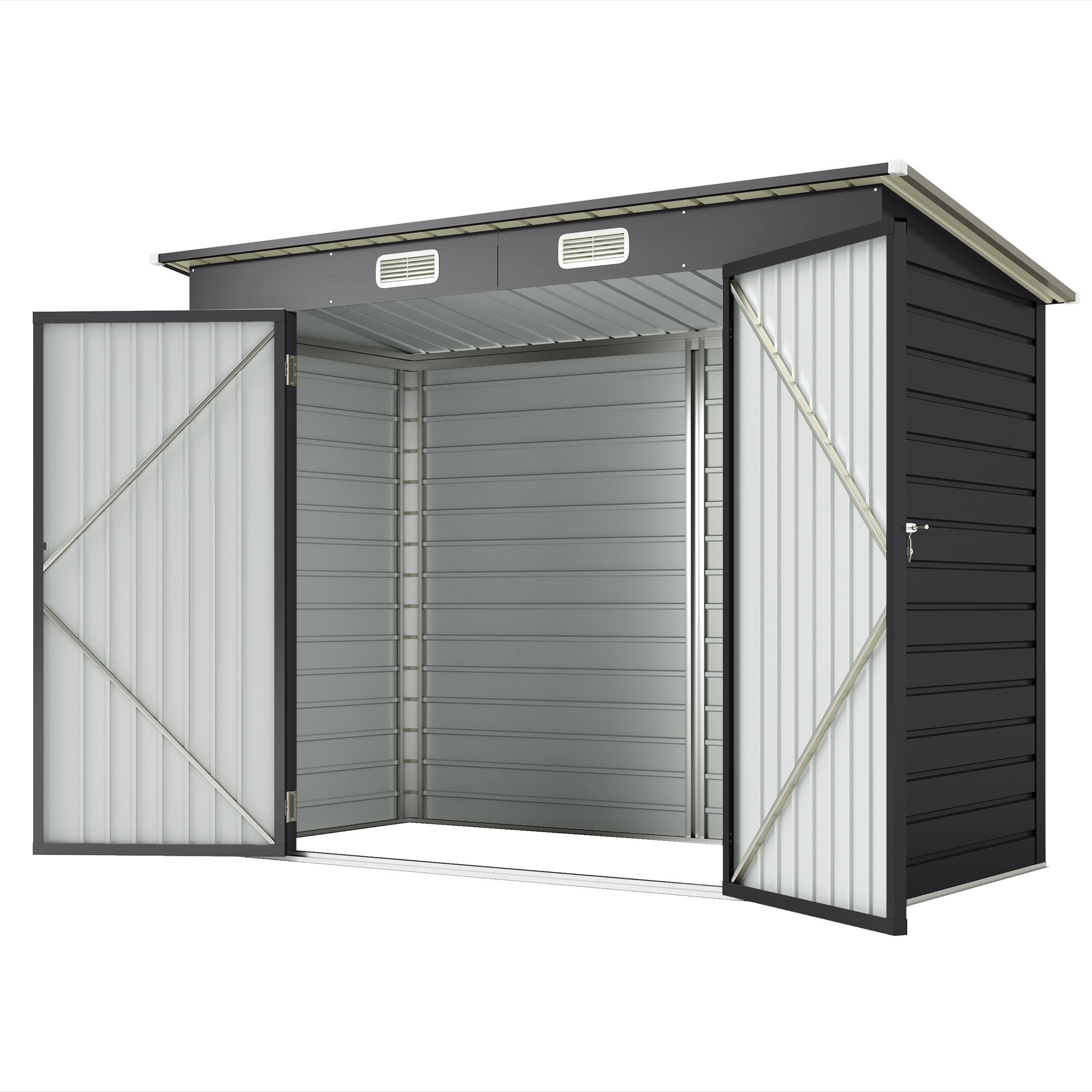 Abri de jardin en métal 3 m² facile à monter, cabane de jardin 249x121x183cm structure en acier galvanisé améliorée, cabanon rangement outils gants portes verrouillables 2 aérations, gris