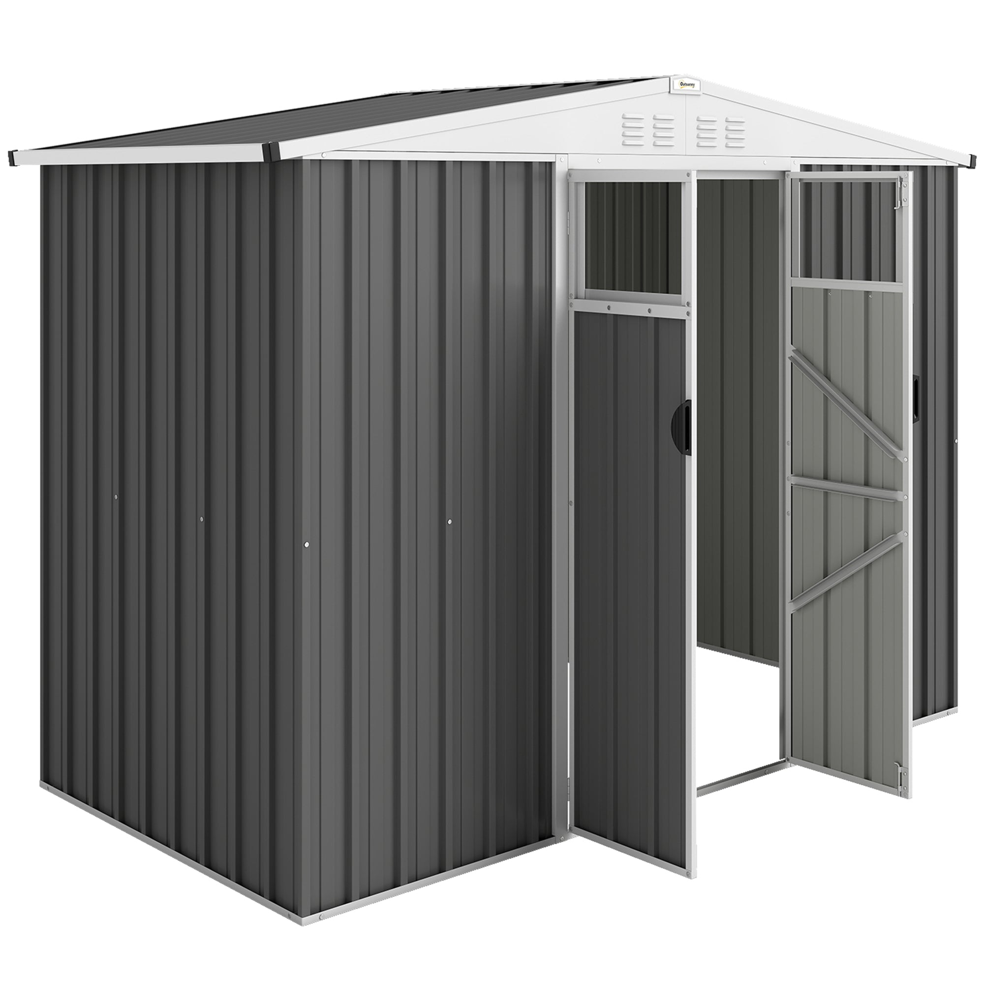 Abri de jardin en métal 2,7 m² cabane de jardin 246 x 117 x 180 cm cabanon rangement outils avec fenêtre, 4 évents et porte verrouillable, cabanon jardin extérieur en acier galvanisé, gris