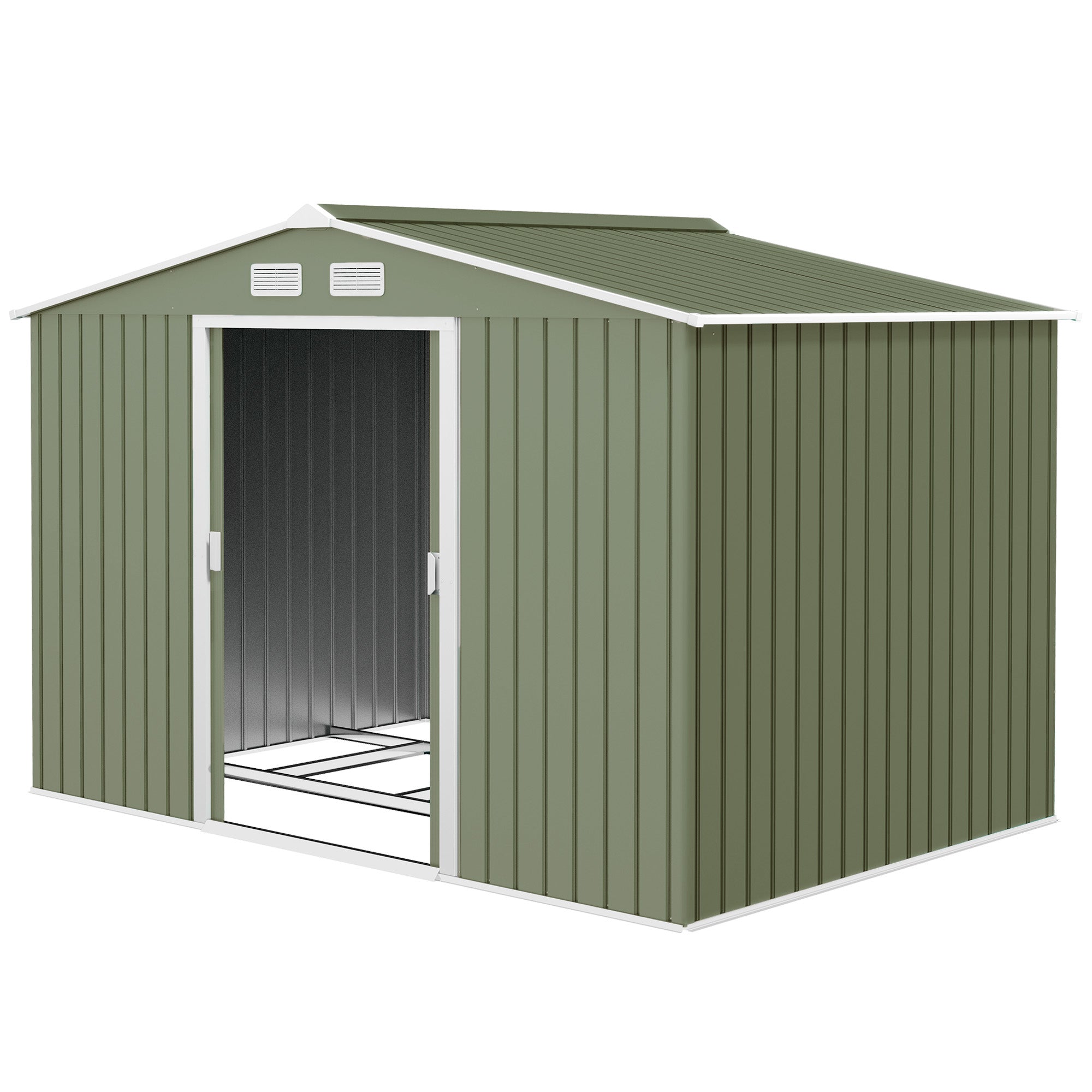 Abri de jardin en métal 5,4 m² cabane de jardin 277 x 195 x 192 cm cabanon rangement outils avec fondation, porte coulissante verrouillables et 4 aérations - vert clair