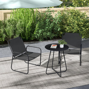 Ensemble de jardin 3 pièces, salon de jardin, 2 fauteuils 1 table ronde, acier et tissu respirant, gris