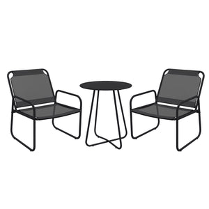 Ensemble de jardin 3 pièces, salon de jardin, 2 fauteuils 1 table ronde, acier et tissu respirant, gris