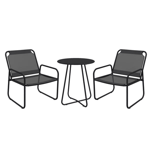 Ensemble de jardin 3 pièces, salon de jardin, 2 fauteuils 1 table ronde, acier et tissu respirant, gris