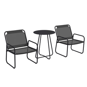 Ensemble de jardin 3 pièces, salon de jardin, 2 fauteuils 1 table ronde, acier et tissu respirant, gris