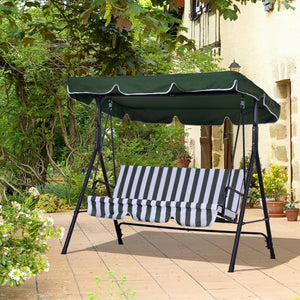 Balancelle de Jardin 3 Places Toit Inclinaison réglable Coussins Assise et Dossier 1,72L x 1,1l x 1,53H m Acier Noir Polyester Vert