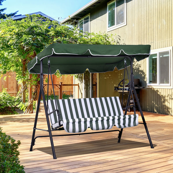Balancelle de Jardin 3 Places Toit Inclinaison réglable Coussins Assise et Dossier 1,72L x 1,1l x 1,53H m Acier Noir Polyester Vert