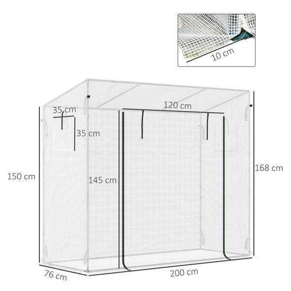 Serre de jardin PE, serre de balcon, bâche renforcée 140 g/m², châssis en acier, porte zippée enroulable, pour légumes plantes fleurs, intérieur et extérieur, 200 x 76 x 168 cm, blanc