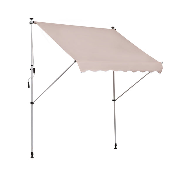 Store banne manuel rétractable 2L x 1,5l x 1,7-2,8H m inclinaison réglable installation rapide store banne sans perçage pour balcon métal aluminium polyester beige