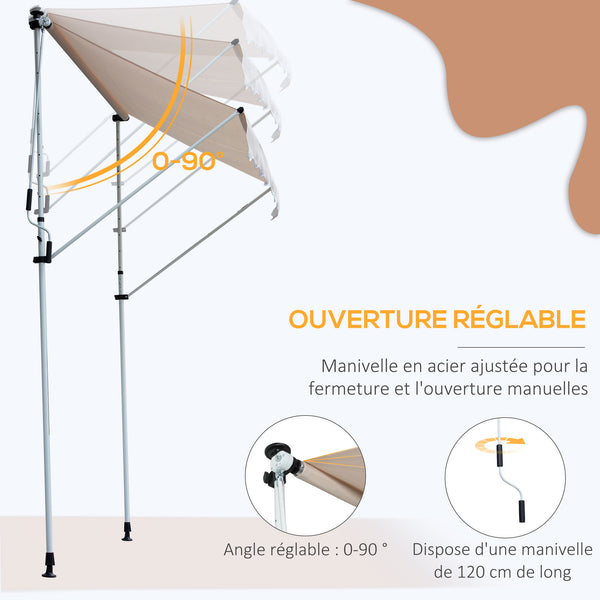 Store banne manuel rétractable 2L x 1,5l x 1,7-2,8H m inclinaison réglable installation rapide store banne sans perçage pour balcon métal aluminium polyester beige