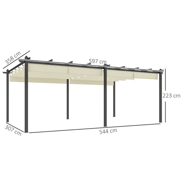 Pergola jardin exterieur pergola aluminium 3,6 x 6 m coulissante rétractable pour terrasse structure en aluminium + toile polyester - beige