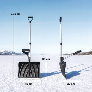 Pelle à Neige Aluminium avec Poignée d'Assistance en D, Poussoir à Neige Portable à Lame Large de 45 cm, Manche Amovible, pour Jardin, Allée, Voiture et Camping, Noir