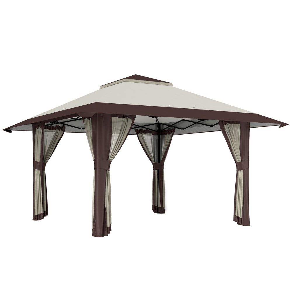 Pavillon 4x4m Étanche Ajustable en Hauteur Pop-up Pavillon Pliable avec Parois en Filet Protection UV 50+ Tente de Fête Jardin avec Sac de Transport Sacs de Sable Pavillon de Jardin pour Camping Jardin Festival, Beige