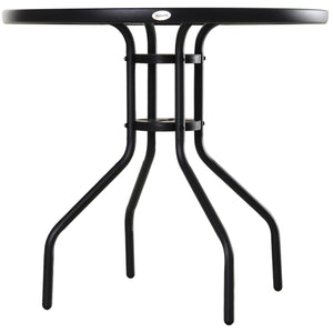 Table Ronde Bistro de Jardin dim. Ø 80 x 72H cm Espace Installation Parasol Acier époxy Noir Plateau Verre trempé