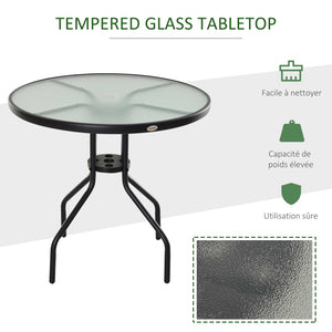 Table Ronde Bistro de Jardin dim. Ø 80 x 72H cm Espace Installation Parasol Acier époxy Noir Plateau Verre trempé
