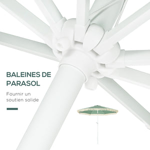Parasol de jardin parasol extérieur inclinable à franges avec manivelle 8 baleines dim. Ø 2,65 x 2,45 H m vert