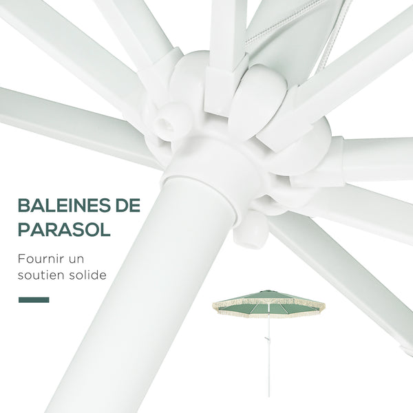 Parasol de jardin parasol extérieur inclinable à franges avec manivelle 8 baleines dim. Ø 2,65 x 2,45 H m vert