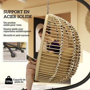 Fauteuil œuf Suspendu balancelle Pliante avec Coussin et Support Usage intérieur extérieur métal corde en polypropylène dim. 110L x 100l x 188H cm beige