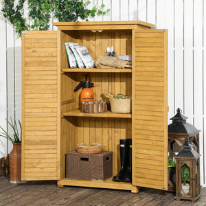 Armoire abri de jardin remise pour outils en bois sur pied 2 étagères toit bitumé incliné portes persiennes 87 x 47 x 160 cm naturel
