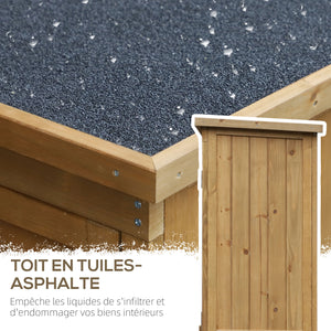 Armoire abri de jardin remise pour outils en bois sur pied 2 étagères toit bitumé incliné portes persiennes 87 x 47 x 160 cm naturel