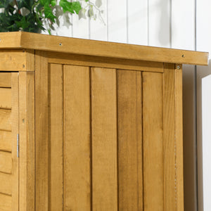 Armoire abri de jardin remise pour outils en bois sur pied 2 étagères toit bitumé incliné portes persiennes 87 x 47 x 160 cm naturel