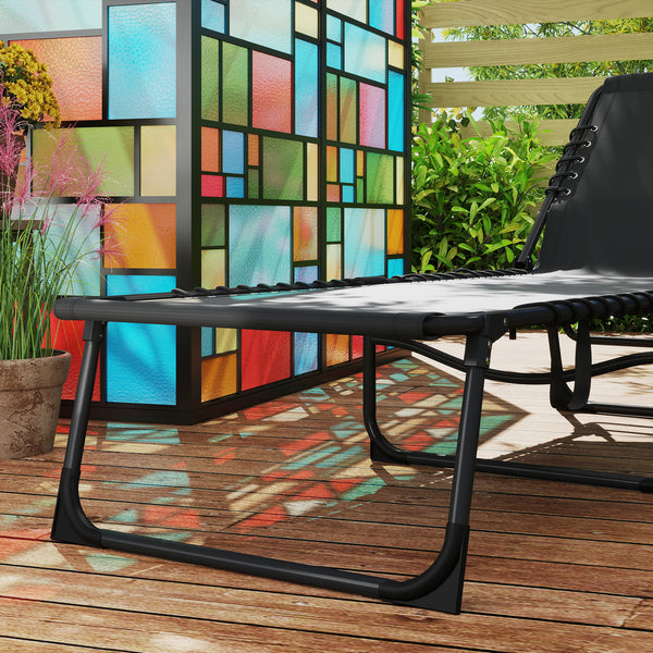 Bain de soleil, chaise longue pliante avec coussin, appuie-tête, poche latérale, textilène, transat jardin extérieur inclinable de plage camping piscine terrasse 58 x 189 x 32,5 cm noir