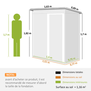 Abri de Jardin 1,16 m² - Remise pour Outils - cabanon Porte coulissante - dim. 163L x 89l x 182H cm - tôle d'acier Noir Blanc