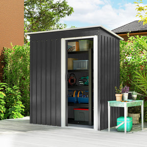 Abri de Jardin 1,16 m² - Remise pour Outils - cabanon Porte coulissante - dim. 163L x 89l x 182H cm - tôle d'acier Noir Blanc