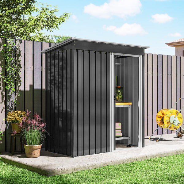Abri de Jardin 1,16 m² - Remise pour Outils - cabanon Porte coulissante - dim. 163L x 89l x 182H cm - tôle d'acier Noir Blanc
