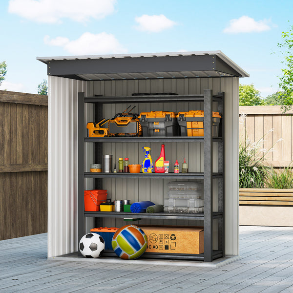Abri de Jardin 1,16 m² - Remise pour Outils - cabanon Porte coulissante - dim. 163L x 89l x 182H cm - tôle d'acier Noir Blanc