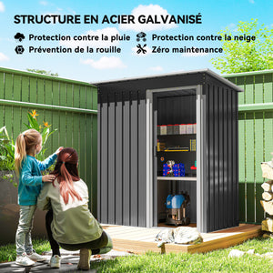 Abri de Jardin 1,16 m² - Remise pour Outils - cabanon Porte coulissante - dim. 163L x 89l x 182H cm - tôle d'acier Noir Blanc