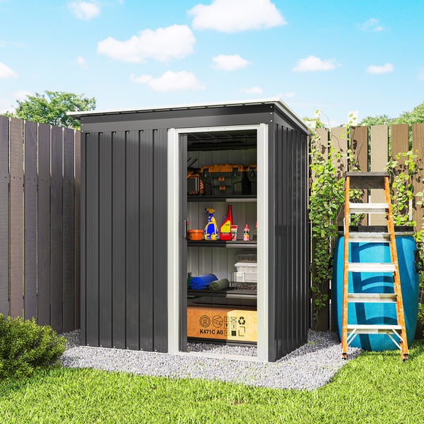 Abri de Jardin 1,16 m² - Remise pour Outils - cabanon Porte coulissante - dim. 163L x 89l x 182H cm - tôle d'acier Noir Blanc