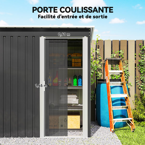 Abri de Jardin 1,16 m² - Remise pour Outils - cabanon Porte coulissante - dim. 163L x 89l x 182H cm - tôle d'acier Noir Blanc