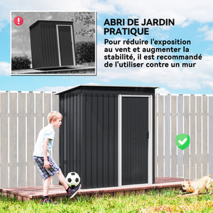 Abri de Jardin 1,16 m² - Remise pour Outils - cabanon Porte coulissante - dim. 163L x 89l x 182H cm - tôle d'acier Noir Blanc
