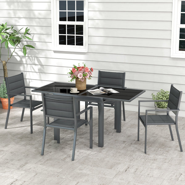 Salon de jardin extérieur en aluminium et textilène table extensible 4 chaises empilables - 4 personnes - dim. table 80/160L x 80l x 75H cm gris