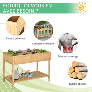 Jardinière sur Pieds carré Potager avec étagère dim. 110L x 46l x 76H cm 8 Compartiments & Inserts d'irrigation Bois de Sapin