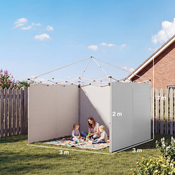 Lot de 3 parois latérales pour tonnelle de 3 x 3 m, Panneaux Latéraux pour pavillon, fermeture éclair, en tissu Oxford, blanc