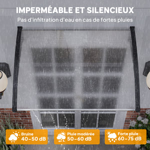 Auvent de porte d'entrée, toit marquise de porte exterieur en polycarbonate et aluminium résistante toit abri protection contre la pluie et UV pour terrasse, balcon, 122 x 89 cm, blanc