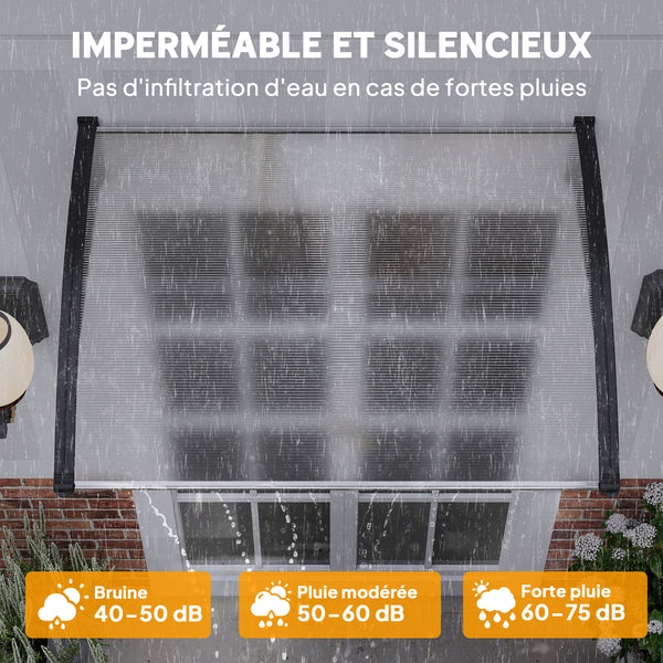 Auvent de porte d'entrée, toit marquise de porte exterieur en polycarbonate et aluminium résistante toit abri protection contre la pluie et UV pour terrasse, balcon, 122 x 89 cm, blanc