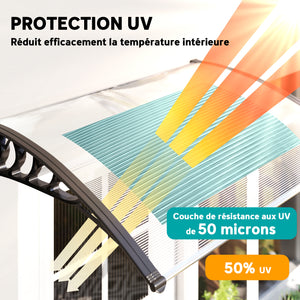 Auvent de porte d'entrée, toit marquise de porte exterieur en polycarbonate et aluminium résistante toit abri protection contre la pluie et UV pour terrasse, balcon, 122 x 89 cm, blanc