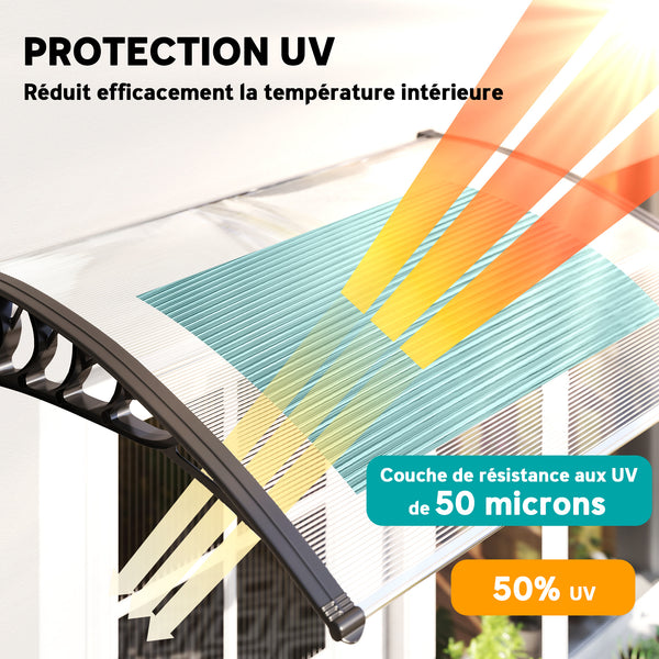 Auvent de porte d'entrée, toit marquise de porte exterieur en polycarbonate et aluminium résistante toit abri protection contre la pluie et UV pour terrasse, balcon, 122 x 89 cm, blanc