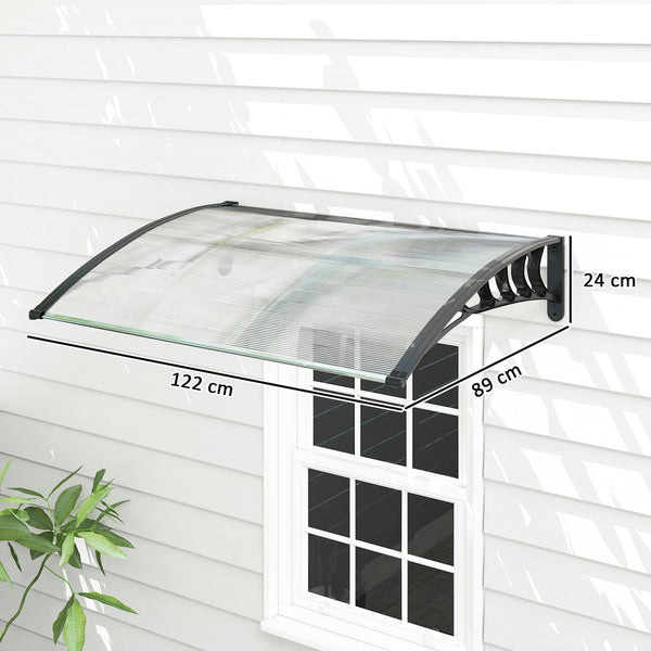 Auvent de porte d'entrée, toit marquise de porte exterieur en polycarbonate et aluminium résistante toit abri protection contre la pluie et UV pour terrasse, balcon, 122 x 89 cm, blanc