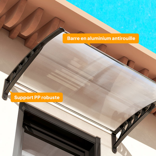 Auvent de porte d'entrée, toit marquise de porte exterieur en polycarbonate et aluminium résistante toit abri protection contre la pluie et UV pour terrasse, balcon, 122 x 89 cm, blanc