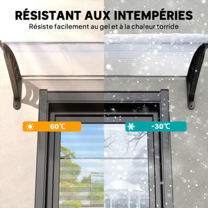 Auvent de porte d'entrée, toit marquise de porte exterieur en polycarbonate et aluminium résistante toit abri protection contre la pluie et UV pour terrasse, balcon, 122 x 89 cm, blanc