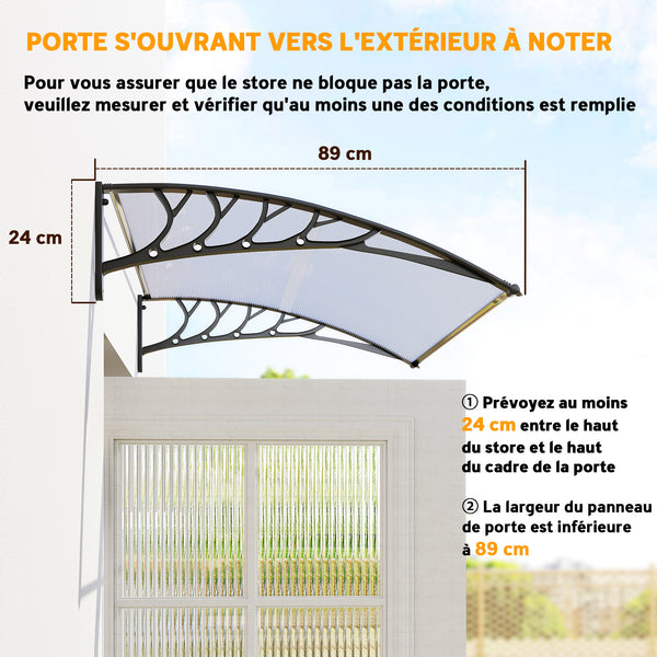 Auvent de porte d'entrée, toit marquise de porte exterieur en polycarbonate et aluminium résistante toit abri protection contre la pluie et UV pour terrasse, balcon, 122 x 89 cm, blanc