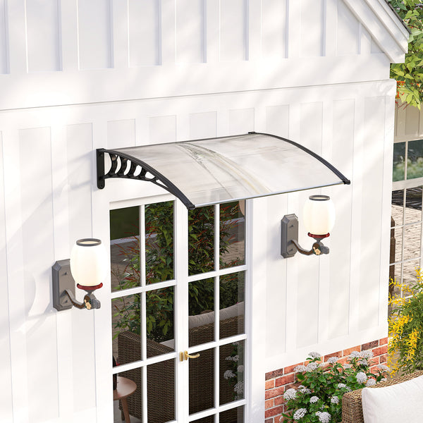 Auvent de porte d'entrée, toit marquise de porte exterieur en polycarbonate et aluminium résistante toit abri protection contre la pluie et UV pour terrasse, balcon, 122 x 89 cm, blanc