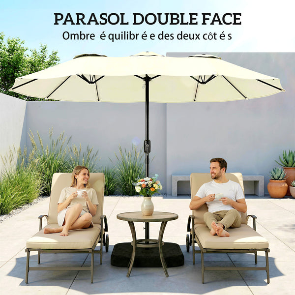 Parasol de jardin extérieur 300x150cm avec base et sacs de sable - parasol double face rectangulaire avec protection UV 50+ - grand pare-soleil à manivelle pour terrasse et balcon, beige