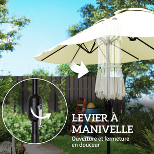 Parasol de jardin extérieur 300x150cm avec base et sacs de sable - parasol double face rectangulaire avec protection UV 50+ - grand pare-soleil à manivelle pour terrasse et balcon, beige
