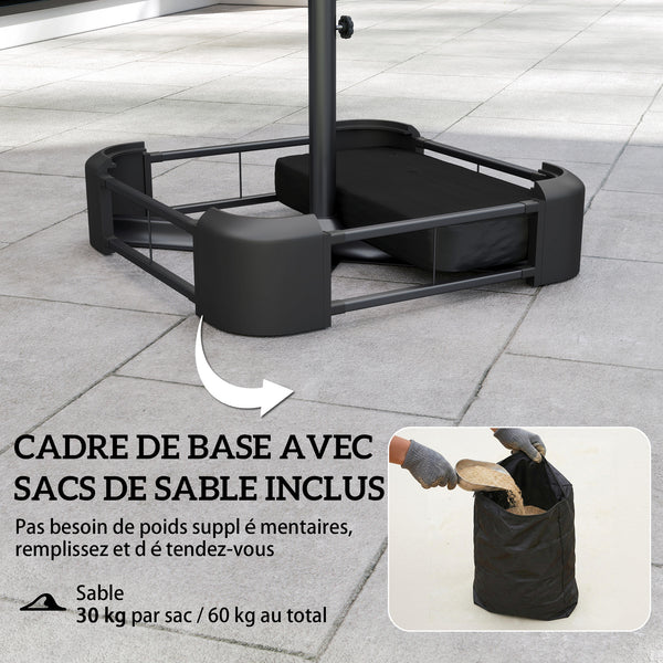 Parasol de jardin extérieur 300x150cm avec base et sacs de sable - parasol double face rectangulaire avec protection UV 50+ - grand pare-soleil à manivelle pour terrasse et balcon, beige