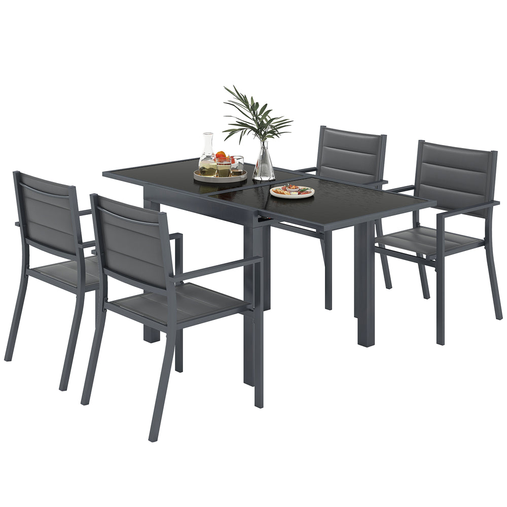 Salon de jardin extérieur en aluminium et textilène table extensible 4 chaises empilables - 4 personnes - dim. table 80/160L x 80l x 75H cm gris