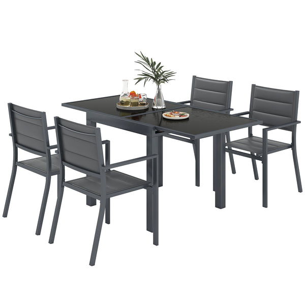 Salon de jardin extérieur en aluminium et textilène table extensible 4 chaises empilables - 4 personnes - dim. table 80/160L x 80l x 75H cm gris